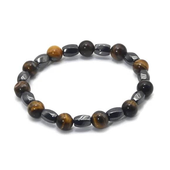 Tiger's Eye Magnetic Hematite Gemstone Beaded Bracelet Natural Reiki Healing NEW - Picture 4 of 7